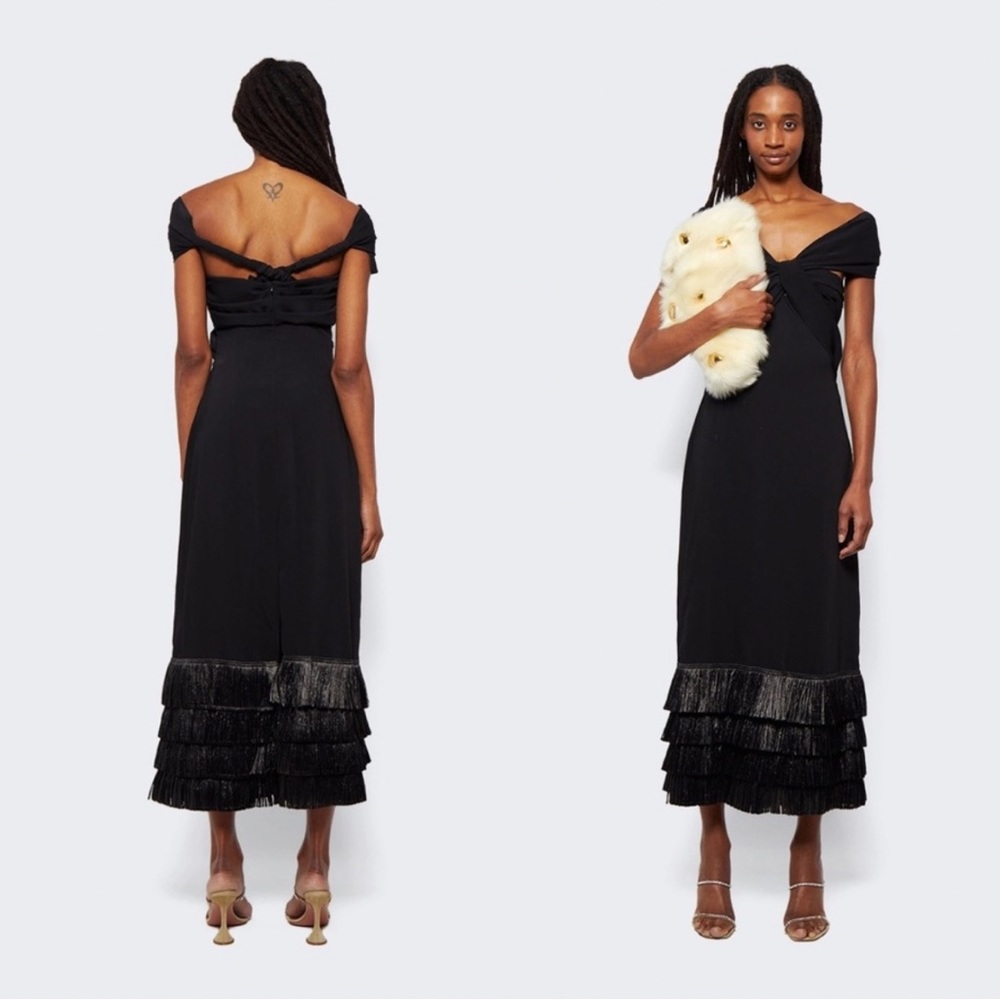 Johanna Ortiz Little Black Dress Fringed Ankle Dress